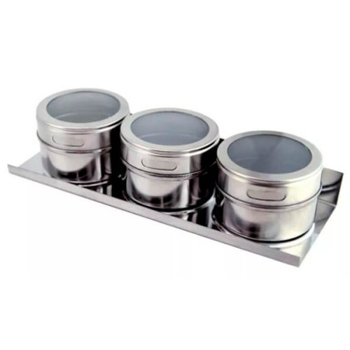 Porta Temperos com 3 Condimentos Aço Inox Universal