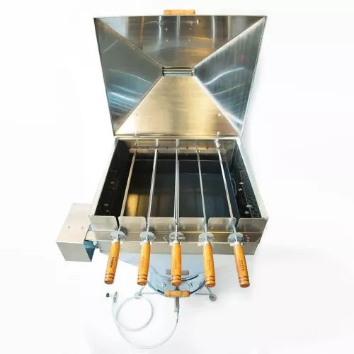 Churrasqueira Aço Inox Apolo Plus Mini 5 espetos Giratórios