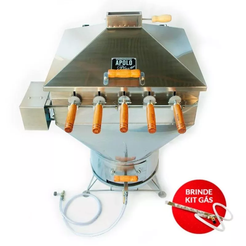 Churrasqueira Aço Inox Apolo Plus Mini 5 espetos Giratórios 