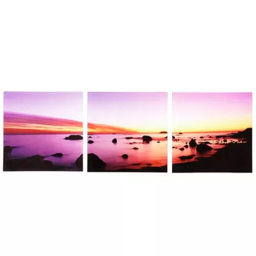 Conjunto 3 Quadros Sunset Decorativos Paisagem Mek