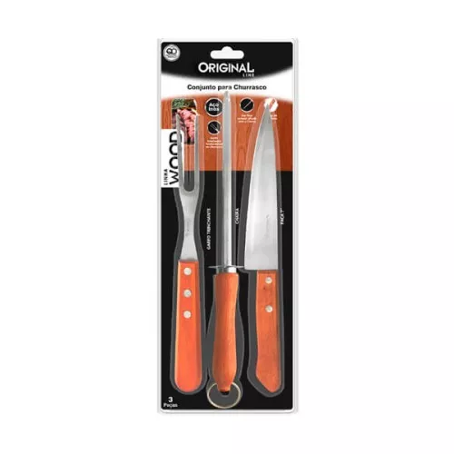 Conjunto Churrasco Wood 3 Peças Original Line