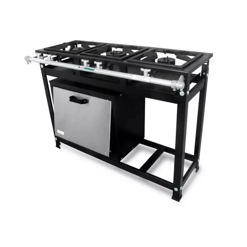 Fogão 3 Bocas c/ Forno a Gás Industrial Cristal Aço Economy