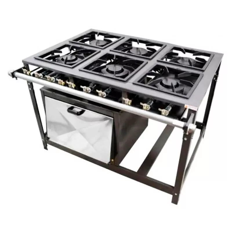 Fogão 6 Bocas c/ Forno a Gás Industrial Cristal Aço Economy