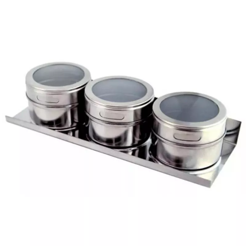 Porta Temperos com 3 Condimentos Aço Inox Universal 